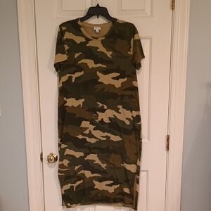 J. Crew Camo Midi T-Shirt Dress in Olive and Khaki